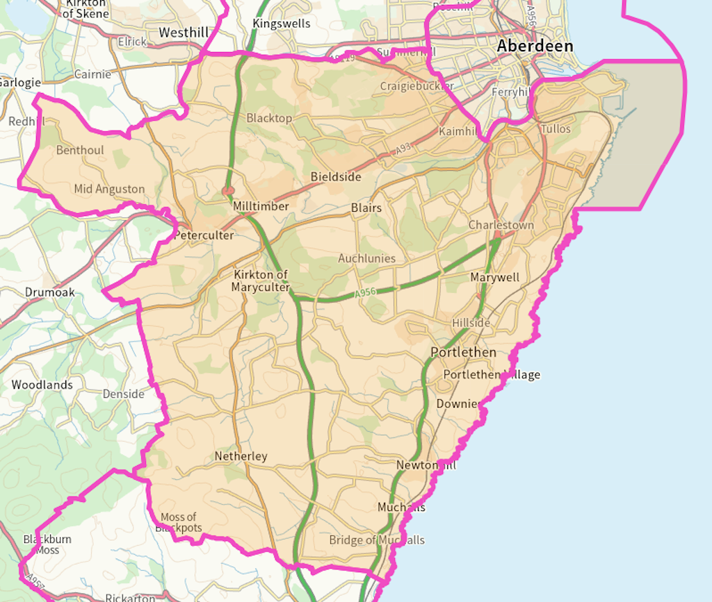 Aberdeen Deeside and North Kincardine Scottish parliamentary constituency boundary map