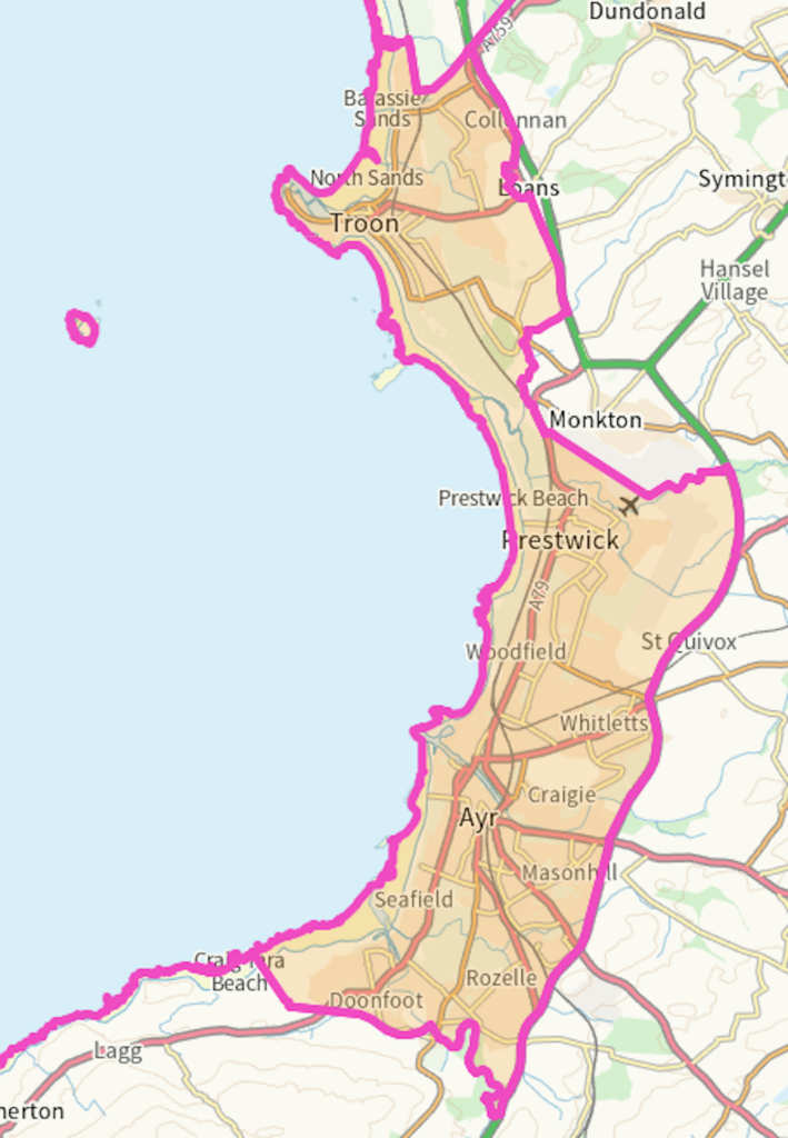 Ayr Scottish parliamentary constituency boundary map