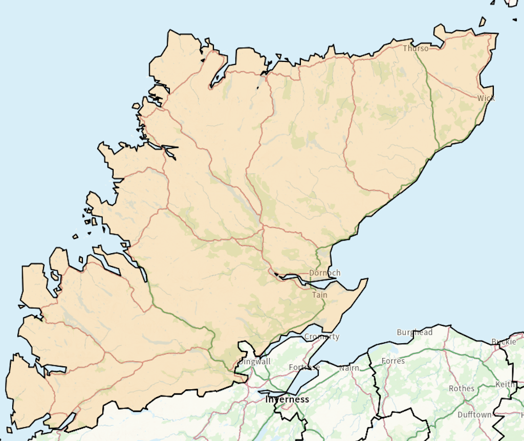 Caithness, Sutherland and Ross Scottish parliamentary constituency boundary map
