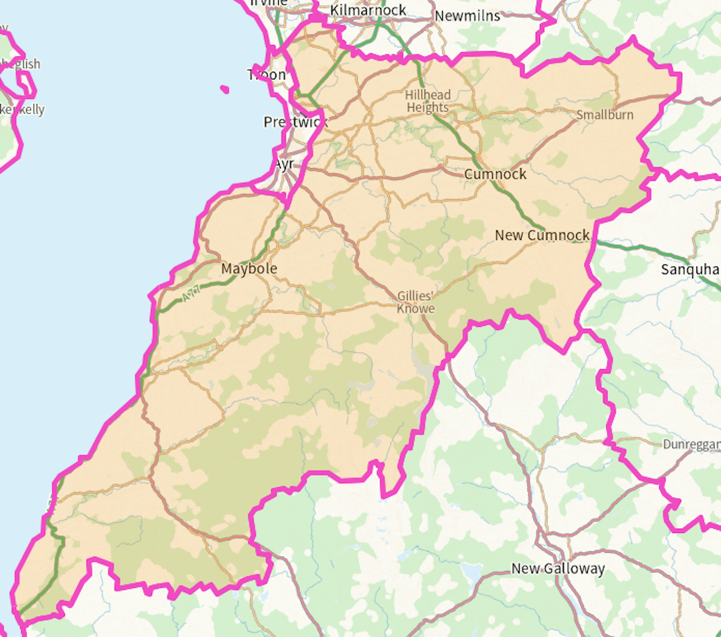 Carrick, Cumnock and Doon Valley Scottish parliamentary constituency boundary map