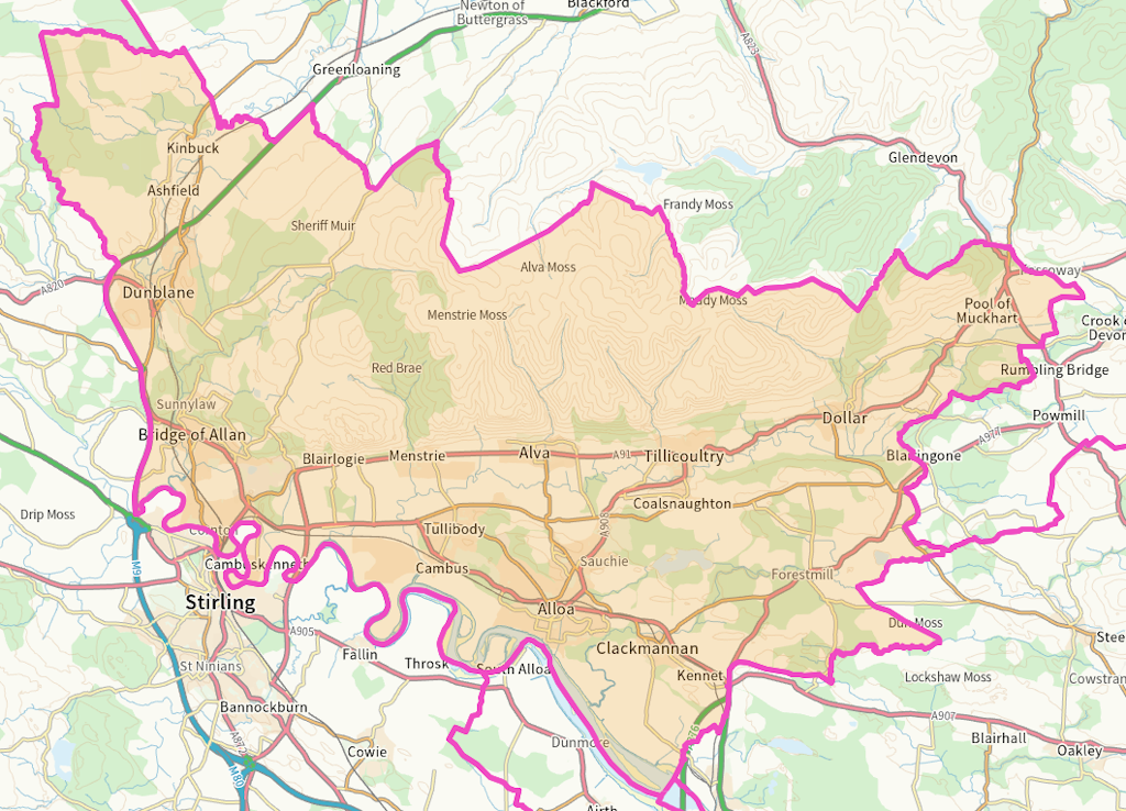 Clackmannanshire and Dunblane Scottish parliamentary constituency boundary map