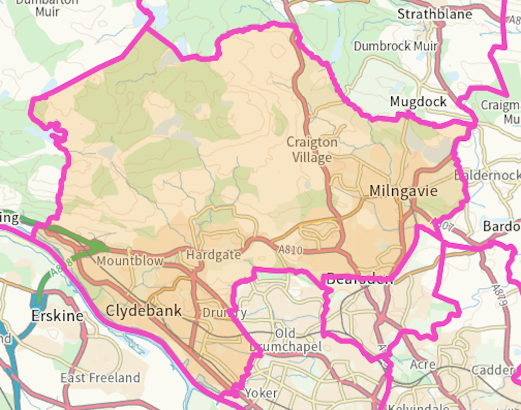 Clydebank and Milngavie Scottish parliamentary constituency boundary map