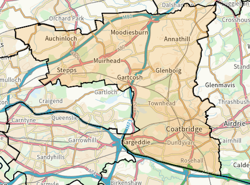 Coatbridge and Chryston Scottish parliamentary constituency boundary map