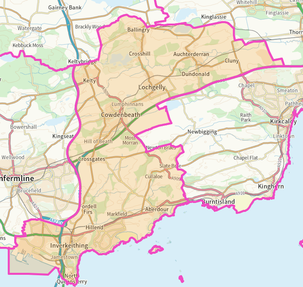 Cowdenbeath Scottish parliamentary constituency boundary map