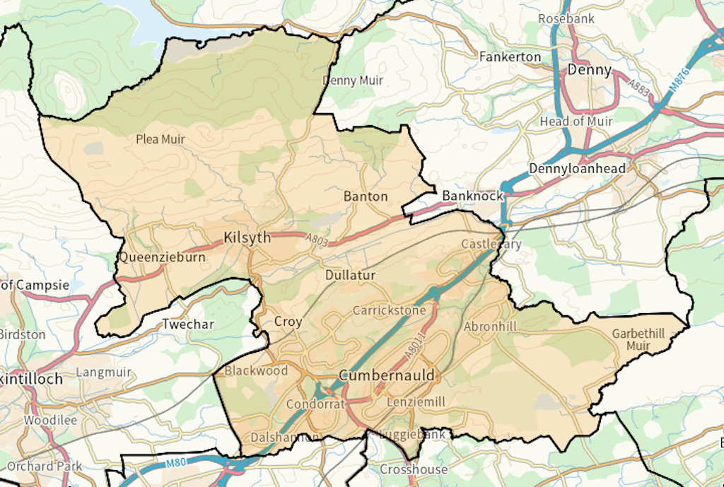 Cumbernauld and Kilsyth Scottish parliamentary constituency boundary map