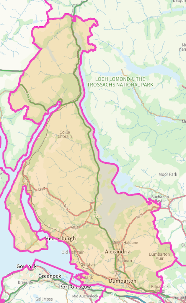Dumbarton Scottish parliamentary constituency boundary map