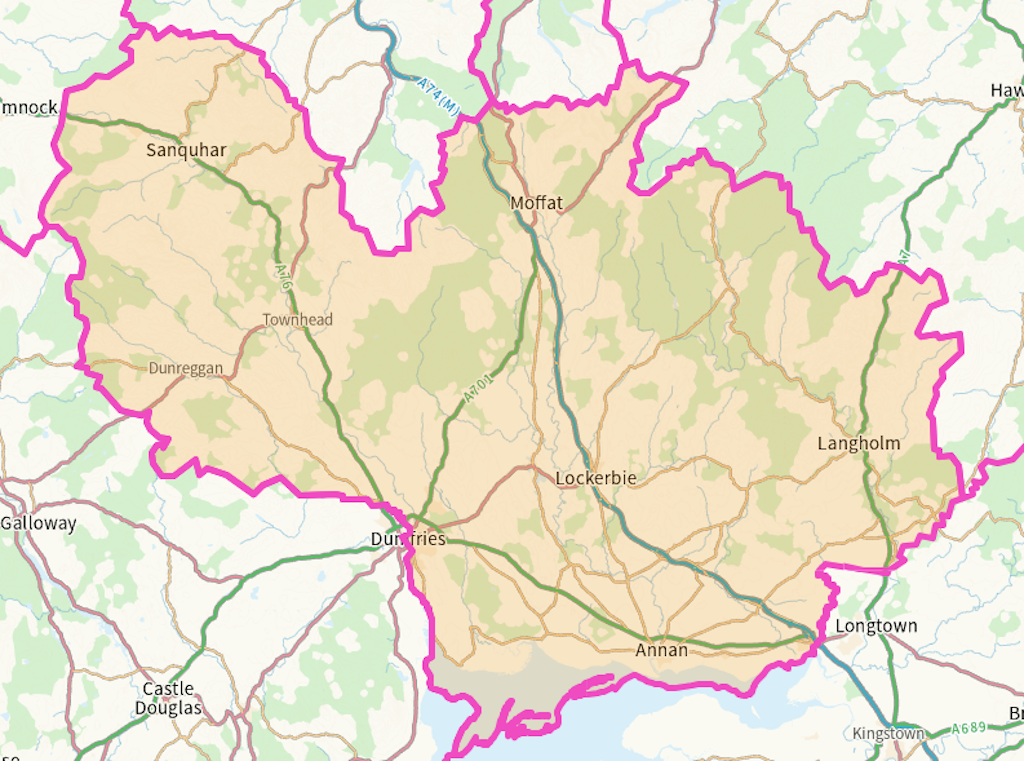 Dumfriesshire Scottish parliamentary constituency boundary map