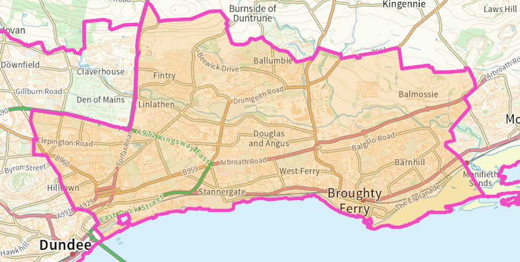 Dundee City East Scottish parliamentary constituency boundary map