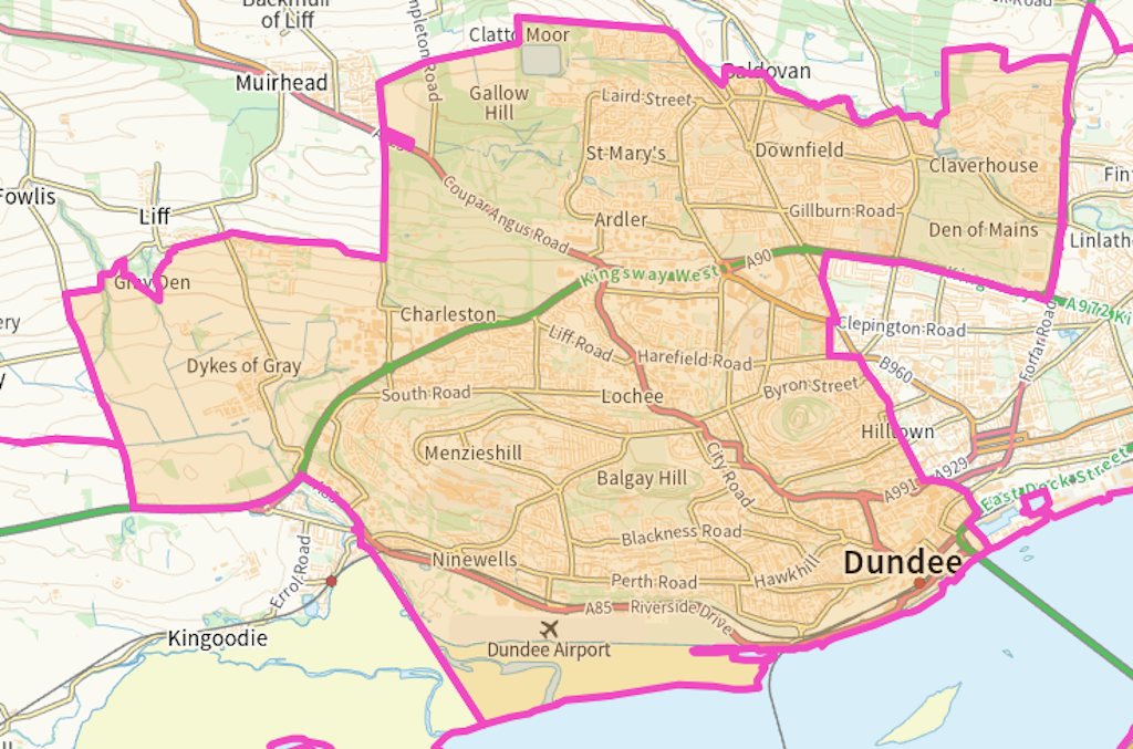 Dundee City West Scottish parliamentary constituency boundary map