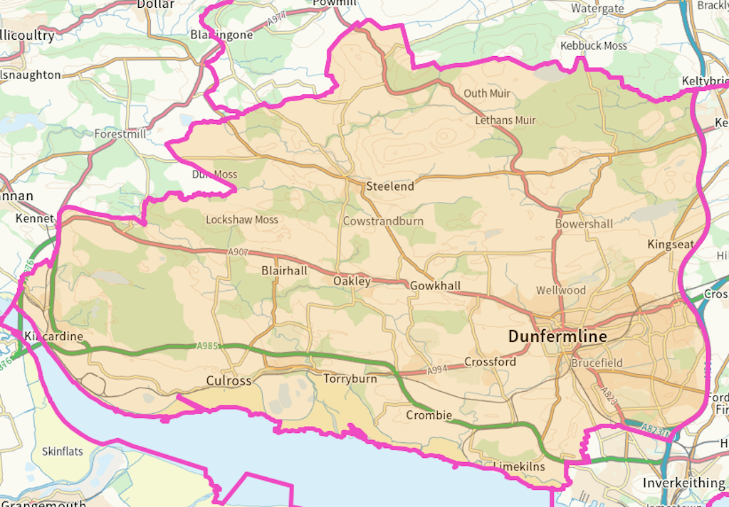 Dunfermline Scottish parliamentary constituency boundary map