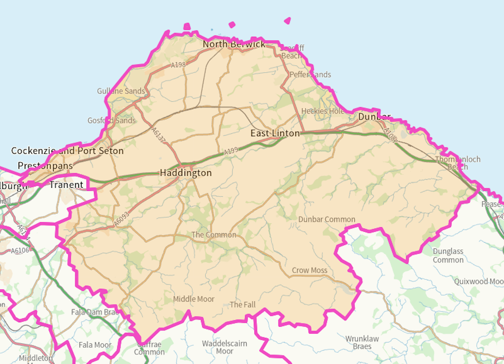 East Lothian Coast and Lammermuirs Scottish parliamentary constituency boundary map