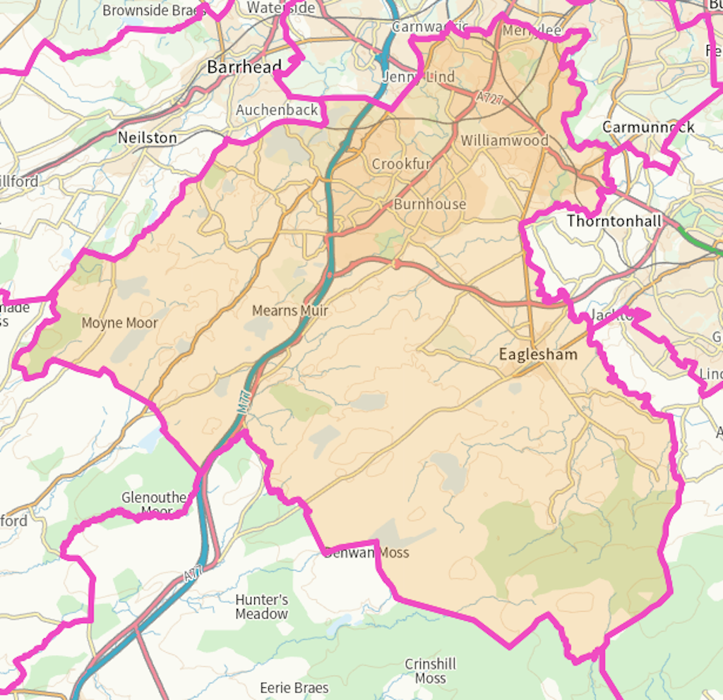Eastwood Scottish parliamentary constituency boundary map