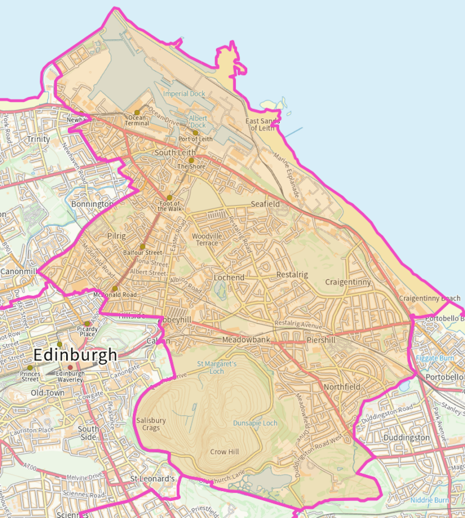 Edinburgh North Eastern and Leith Scottish parliamentary constituency boundary map