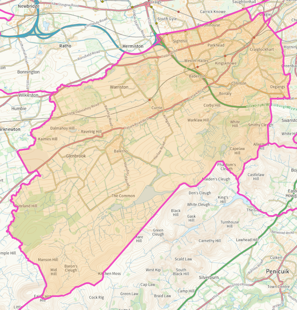 Edinburgh South Western Scottish parliamentary constituency boundary map