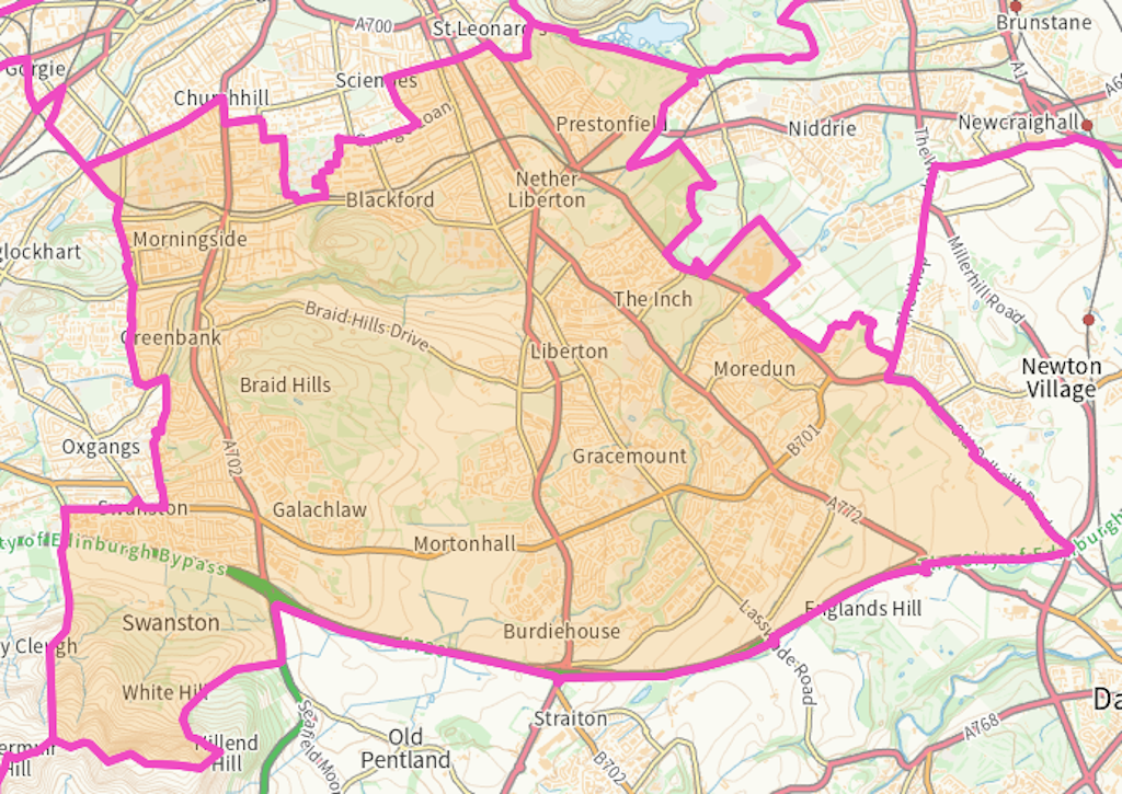 Edinburgh Southern Scottish parliamentary constituency boundary map