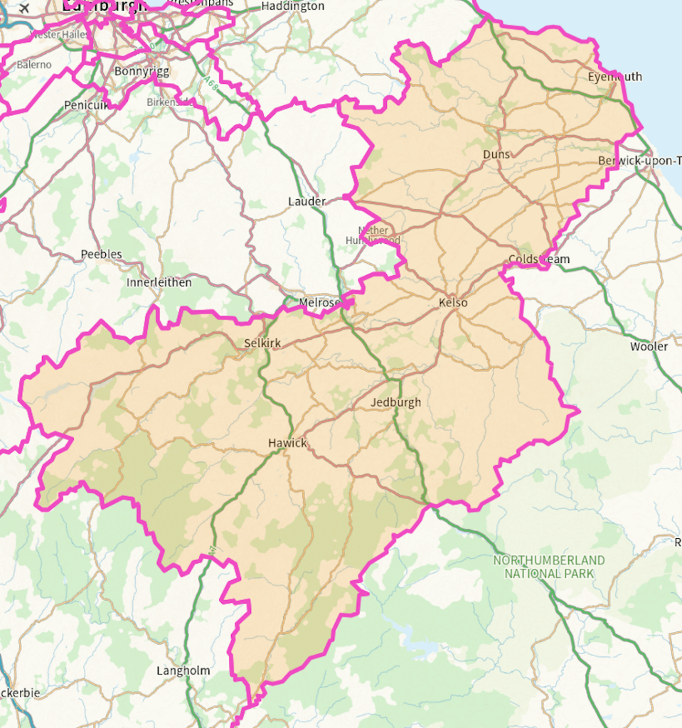 Ettrick, Roxburgh and Berwickshire Scottish parliamentary constituency boundary map