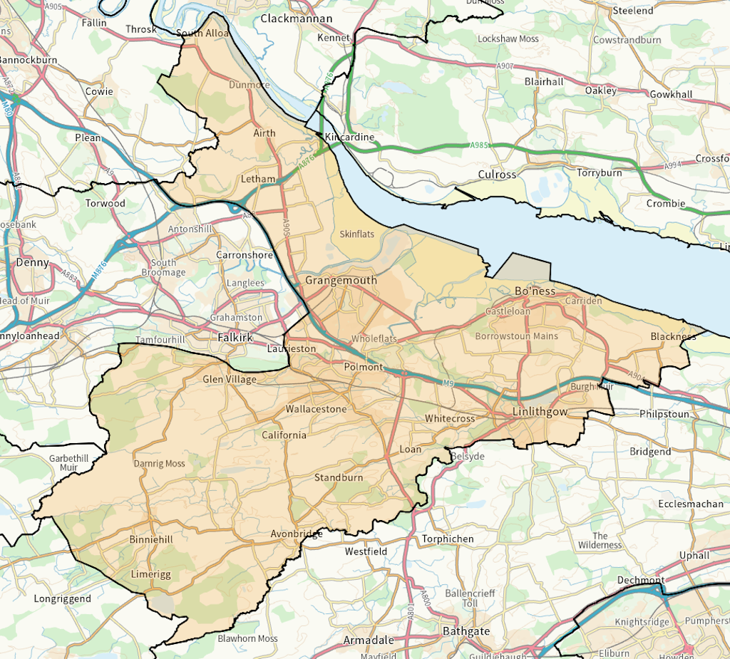 Falkirk East and Linlithgow Scottish parliamentary constituency boundary map