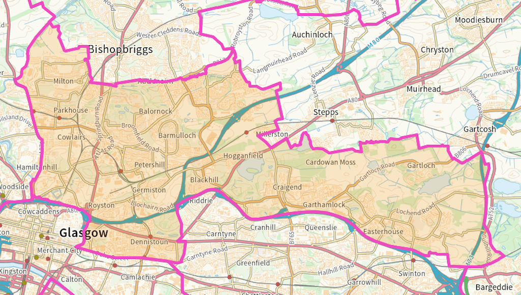 Glasgow Easterhouse and Springburn Scottish parliamentary constituency boundary map