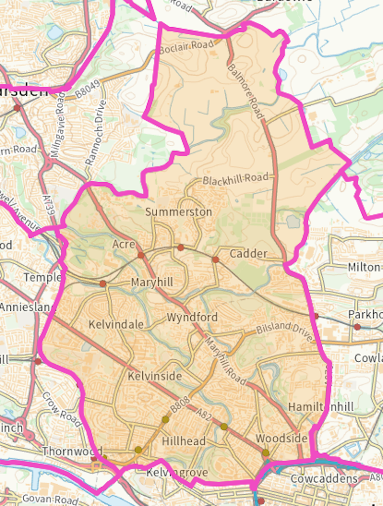 Glasgow Kelvin and Maryhill Scottish parliamentary constituency boundary map