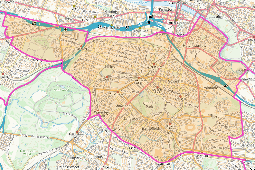 Glasgow Southside Scottish parliamentary constituency boundary map
