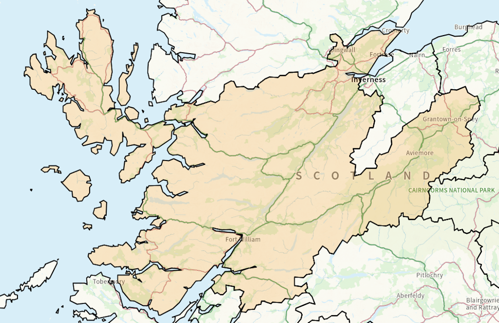 Inverness and Nairn Scottish parliamentary constituency boundary map