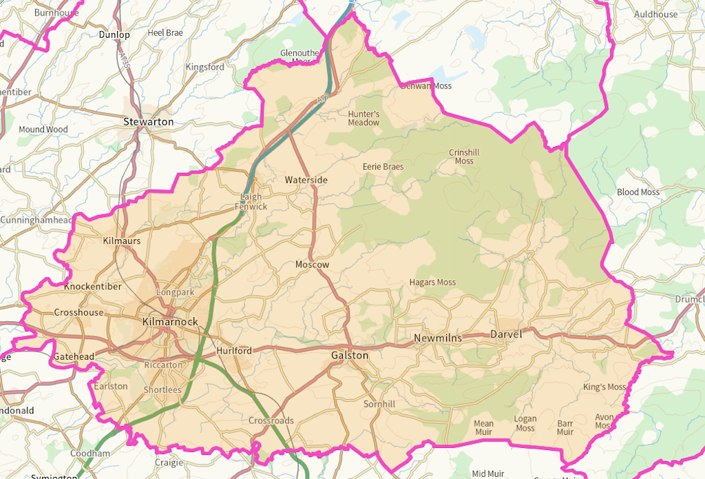 Kilmarnock and Irvine Valley Scottish parliamentary constituency boundary map