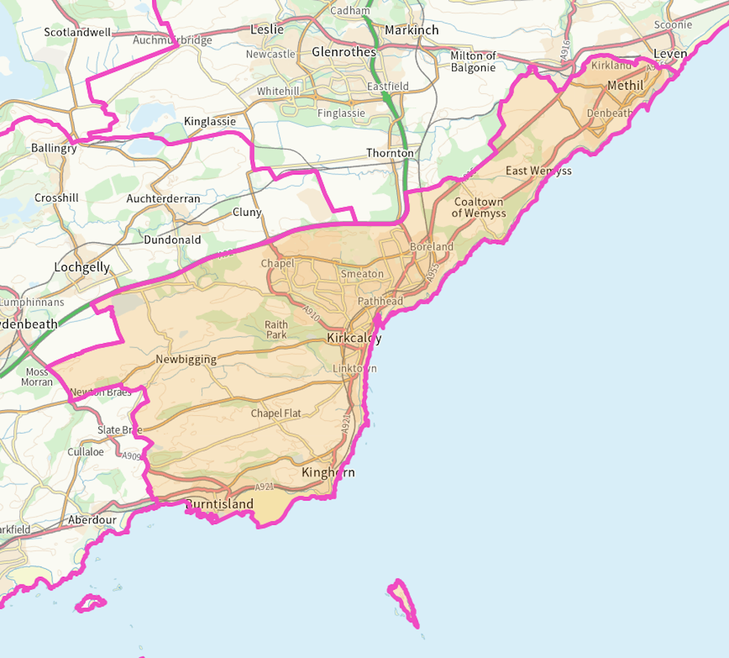 Kirkcaldy Scottish parliamentary constituency boundary map