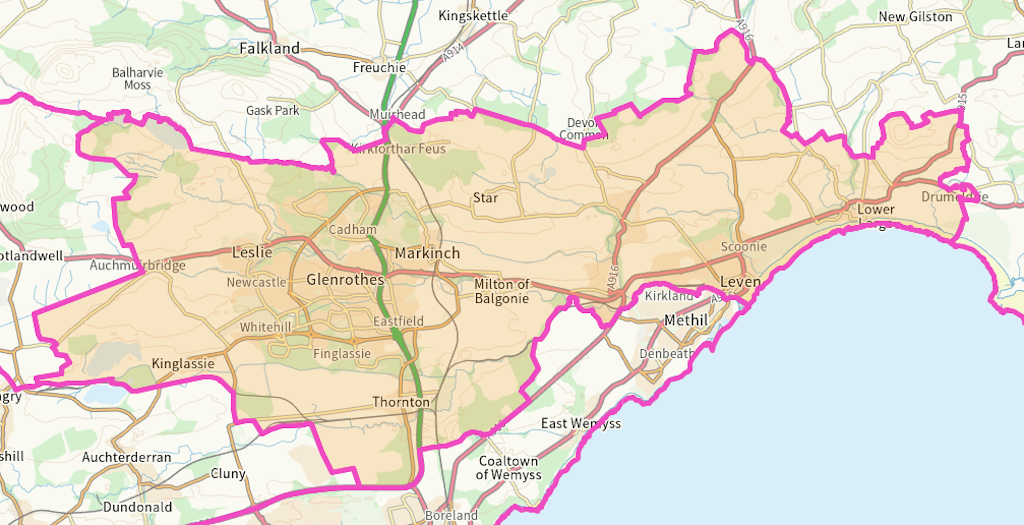 Mid Fife and Glenrothes Scottish parliamentary constituency boundary map