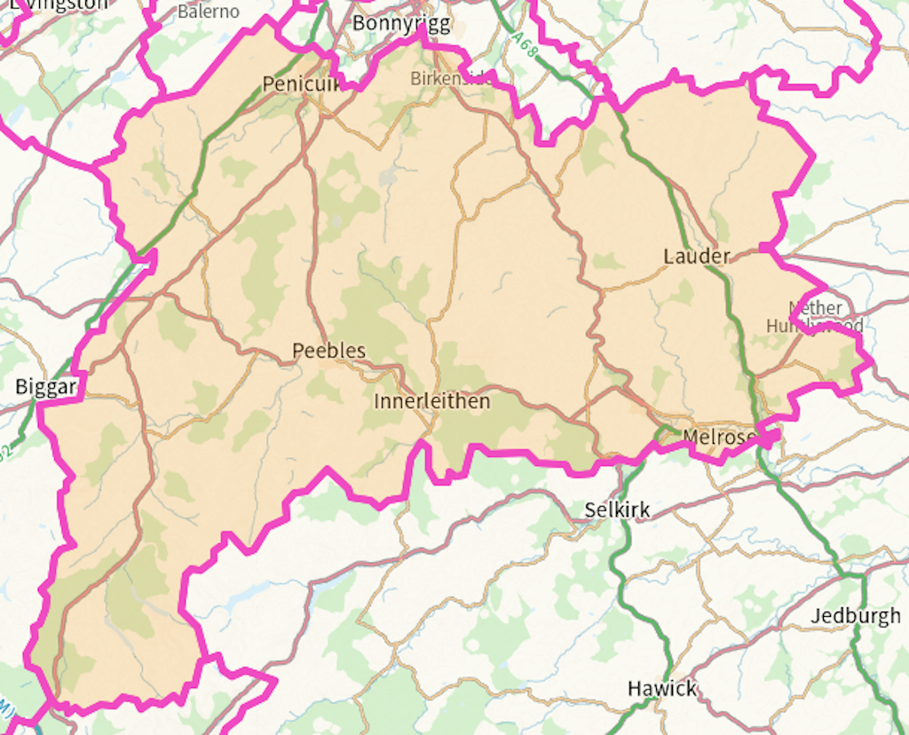 Midlothian South, Tweeddale and Lauderdale Scottish parliamentary constituency boundary map