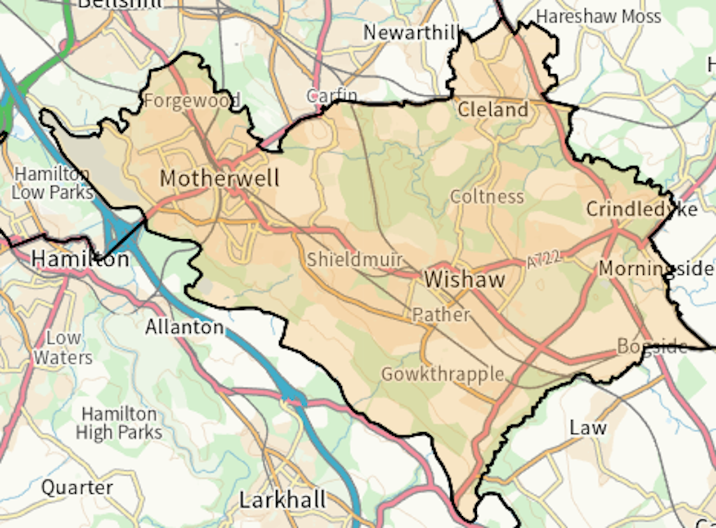 Motherwell and Wishaw Scottish parliamentary constituency boundary map
