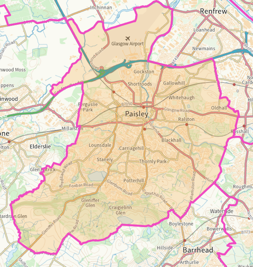 Paisley Scottish parliamentary constituency boundary map