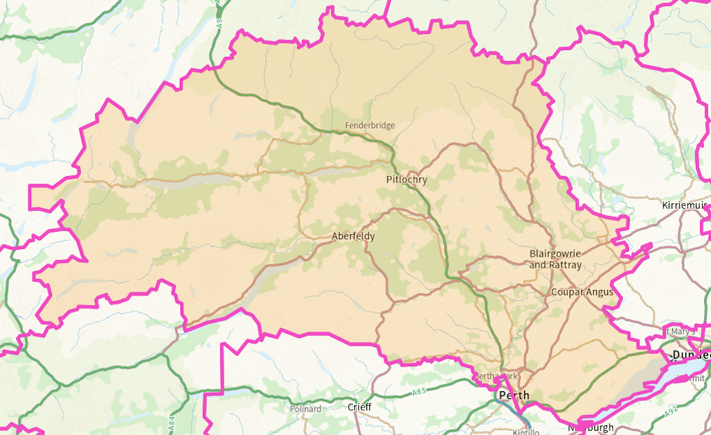 Perthshire North Scottish parliamentary constituency boundary map