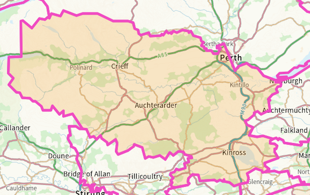 Perthshire South and Kinross-shire Scottish parliamentary constituency boundary map