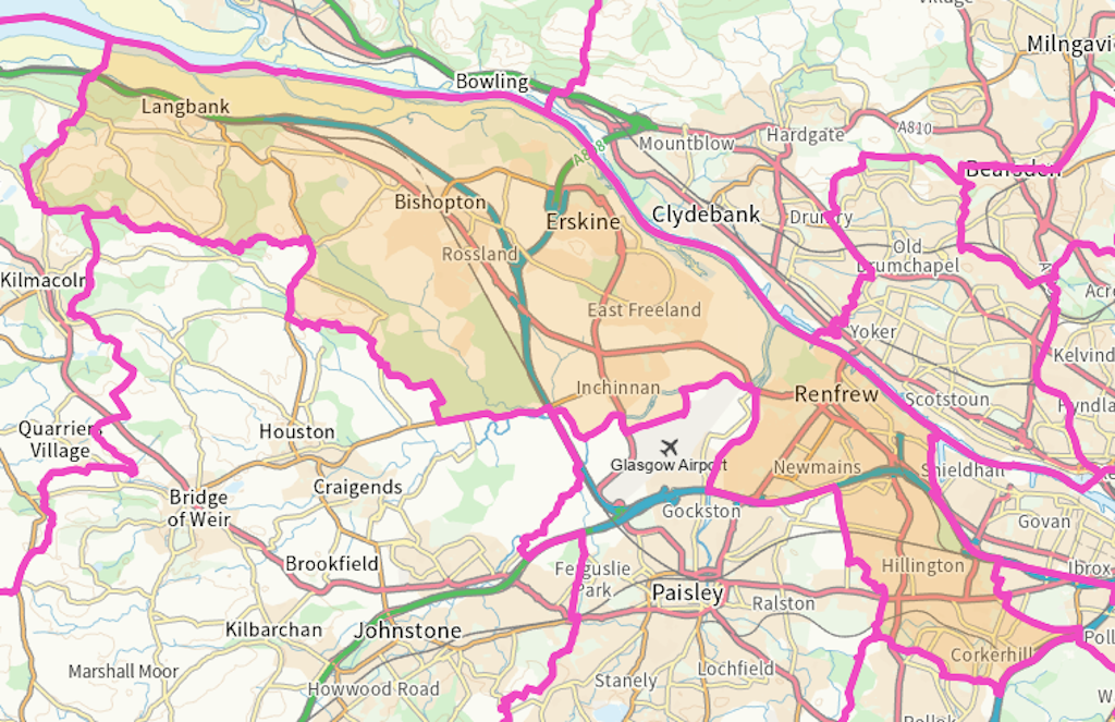 Renfrewshire North and Cardonald Scottish parliamentary constituency boundary map