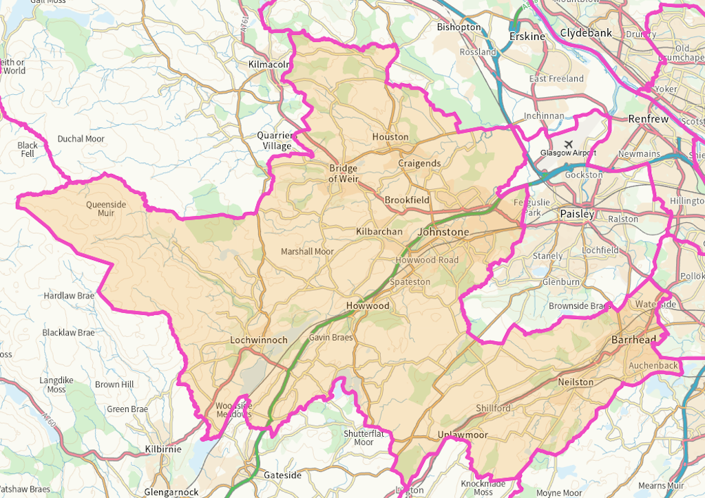 Renfrewshire West and Levern Valley Scottish parliamentary constituency boundary map