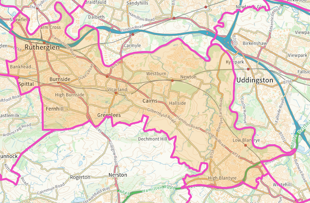 Rutherglen and Cambuslang Scottish parliamentary constituency boundary map