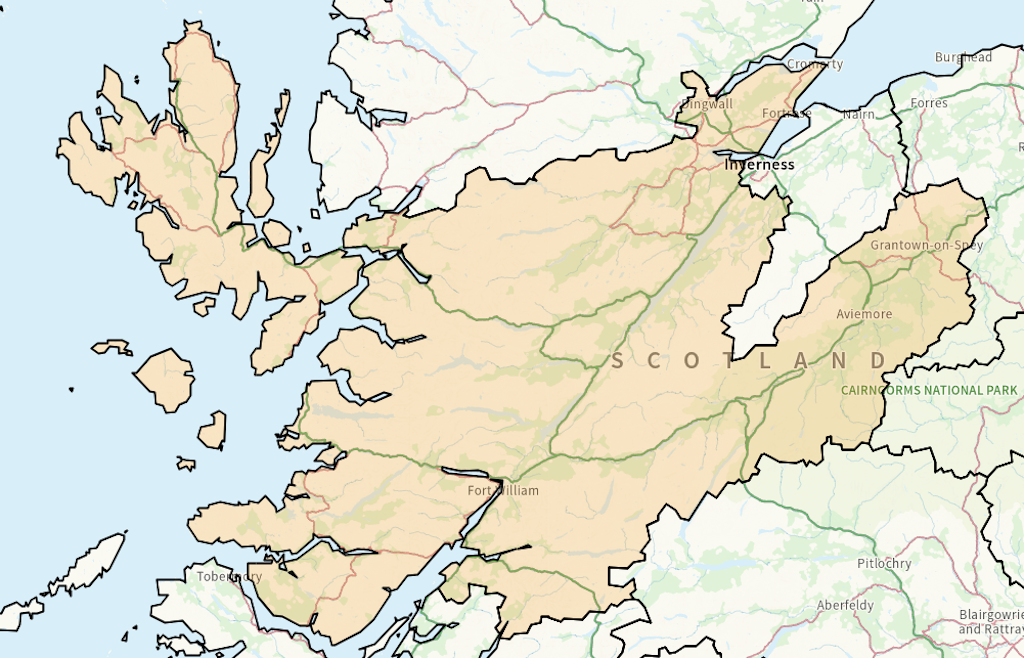 Skye, Lochaber and Badenoch Scottish parliamentary constituency boundary map
