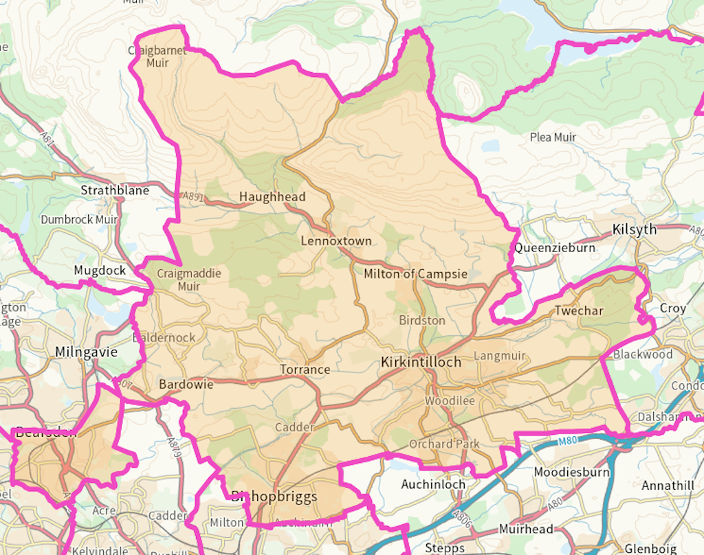 Strathkelvin and Bearsden Scottish parliamentary constituency boundary map