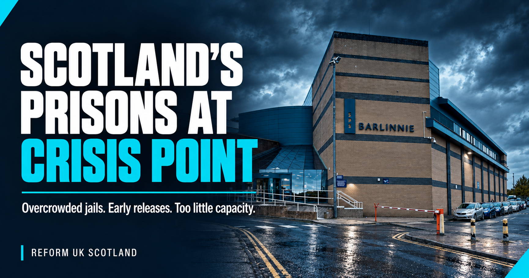 Scotland&rsquo;s prisons at crisis point, with HMP Barlinnie beneath storm clouds.